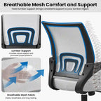 Chaise de bureau ergonomique réglable, dossier mi-hauteur en maille pivotante