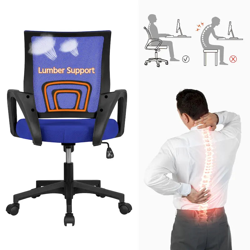 Chaise de bureau ergonomique réglable, dossier mi-hauteur en maille pivotante