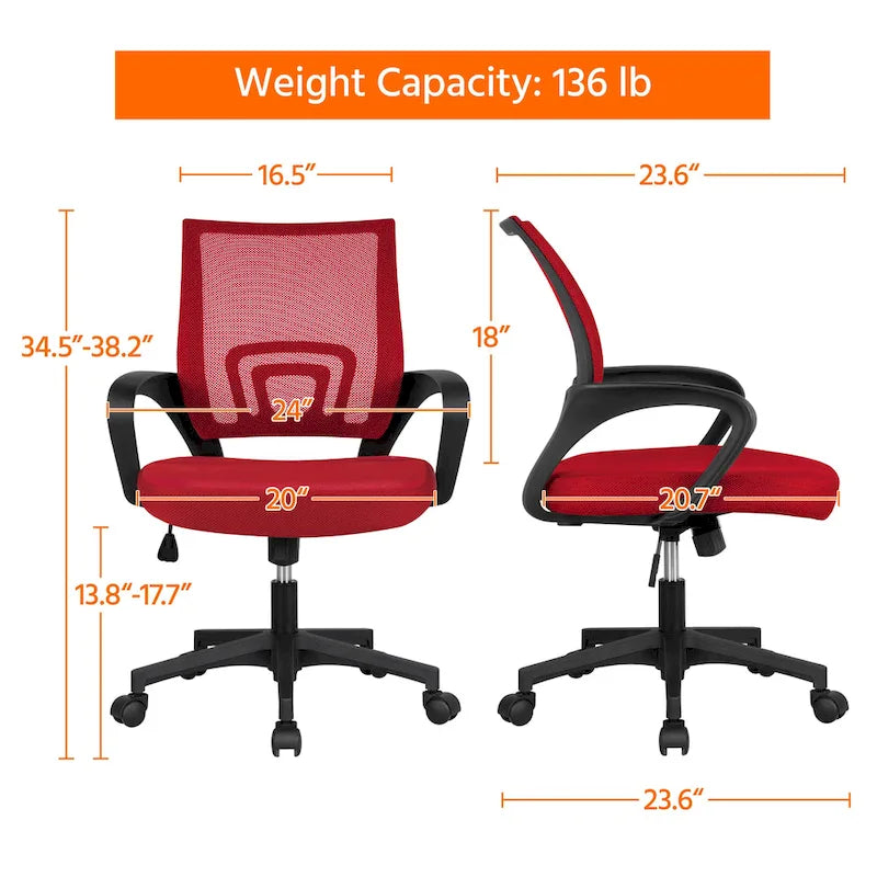 Chaise de bureau ergonomique réglable, dossier mi-hauteur en maille pivotante