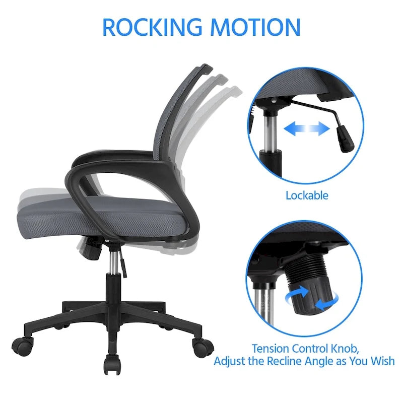 Chaise de bureau ergonomique réglable, dossier mi-hauteur en maille pivotante