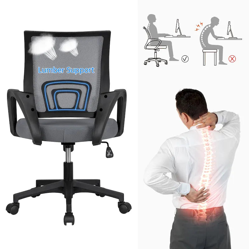 Chaise de bureau ergonomique réglable, dossier mi-hauteur en maille pivotante