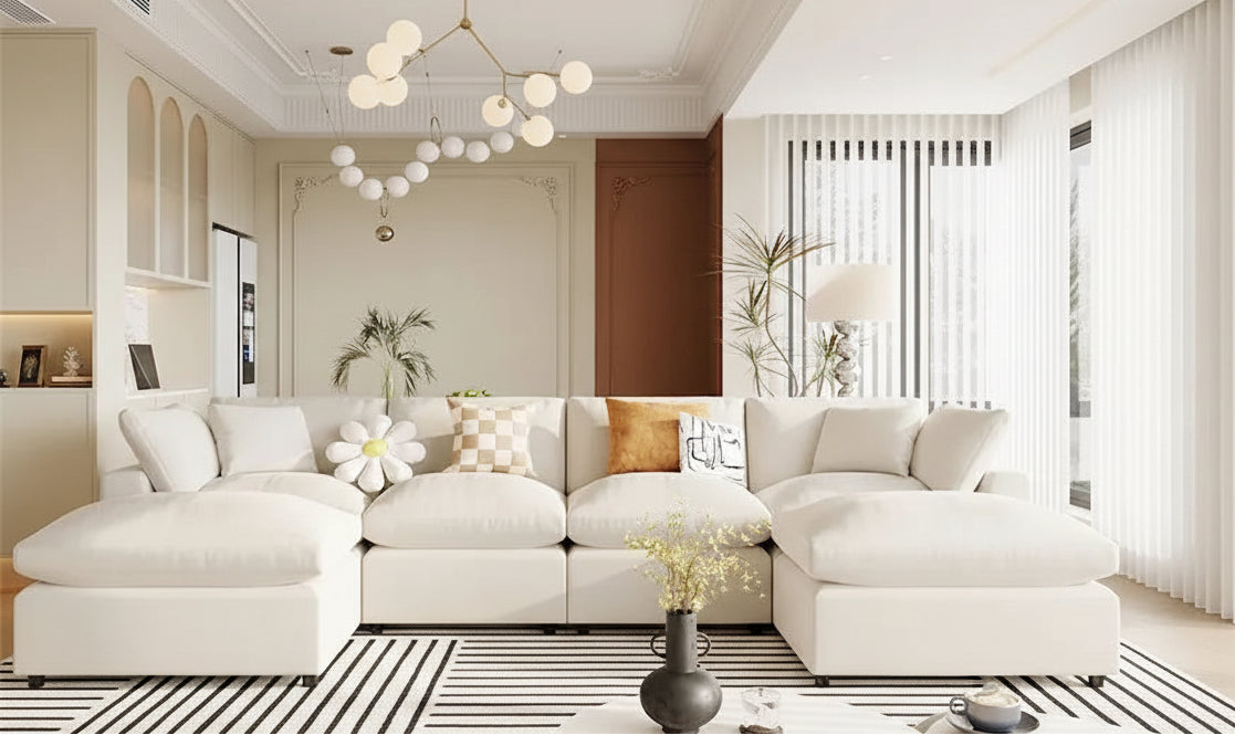 Modern U-Shape Sectional Sofa, 2 Large Chaise with Removable Ottomans