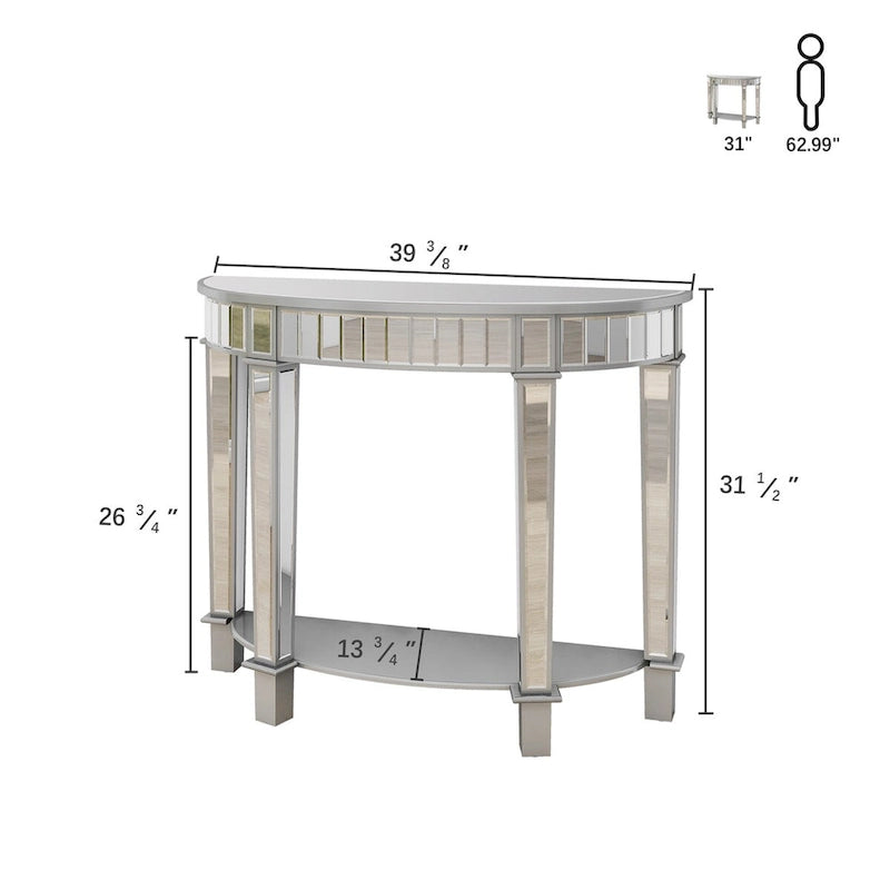 Console circulaire incurvée en miroir avec étagère