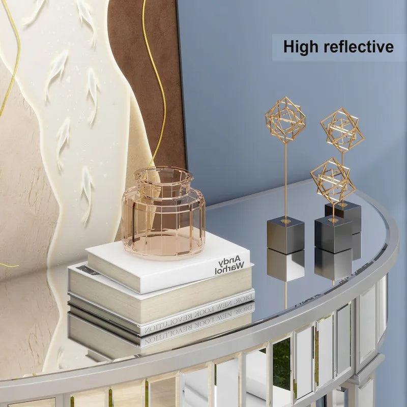 Console circulaire incurvée en miroir avec étagère