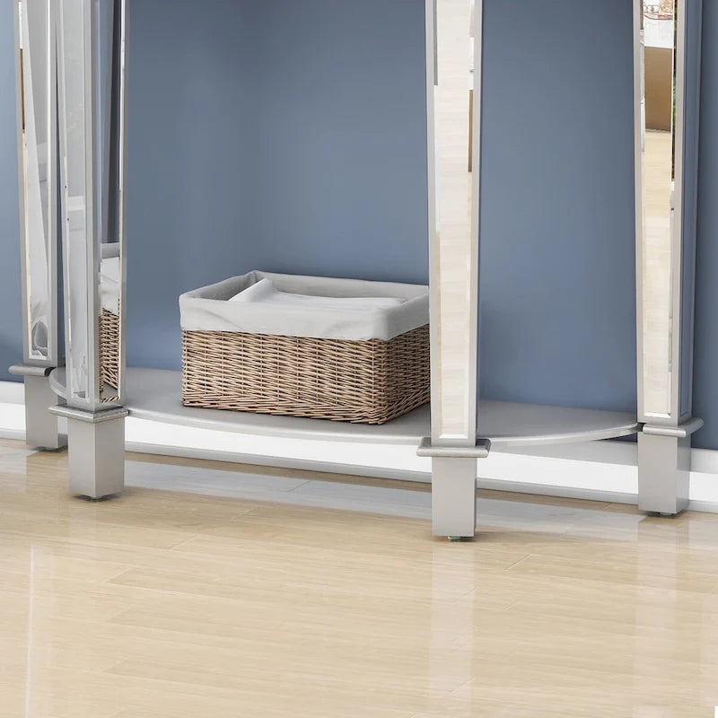 Console circulaire incurvée en miroir avec étagère
