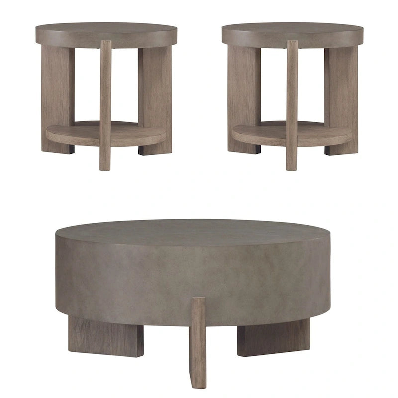 Ensemble de tables basses rondes 3 pièces Affinity Taupe Cendré et Béton