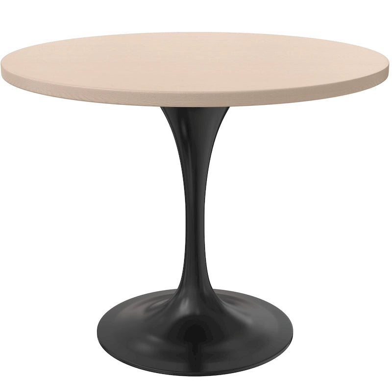 Table à manger ronde Verve 36 avec plateau en bois MDF et base en acier noir pour cuisine et salle à manger