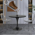LeisureMod Verve 36 Round Dining Table with MDF Wood TableTop and Black Steel Base for Kitchen & Dining Room