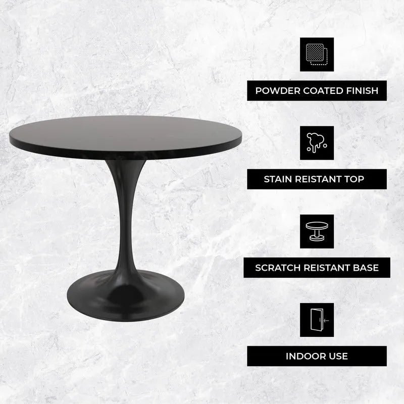 Table à manger ronde Verve 36 avec plateau en bois MDF et base en acier noir pour cuisine et salle à manger