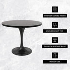 Table à manger ronde Verve 36 avec plateau en bois MDF et base en acier noir pour cuisine et salle à manger