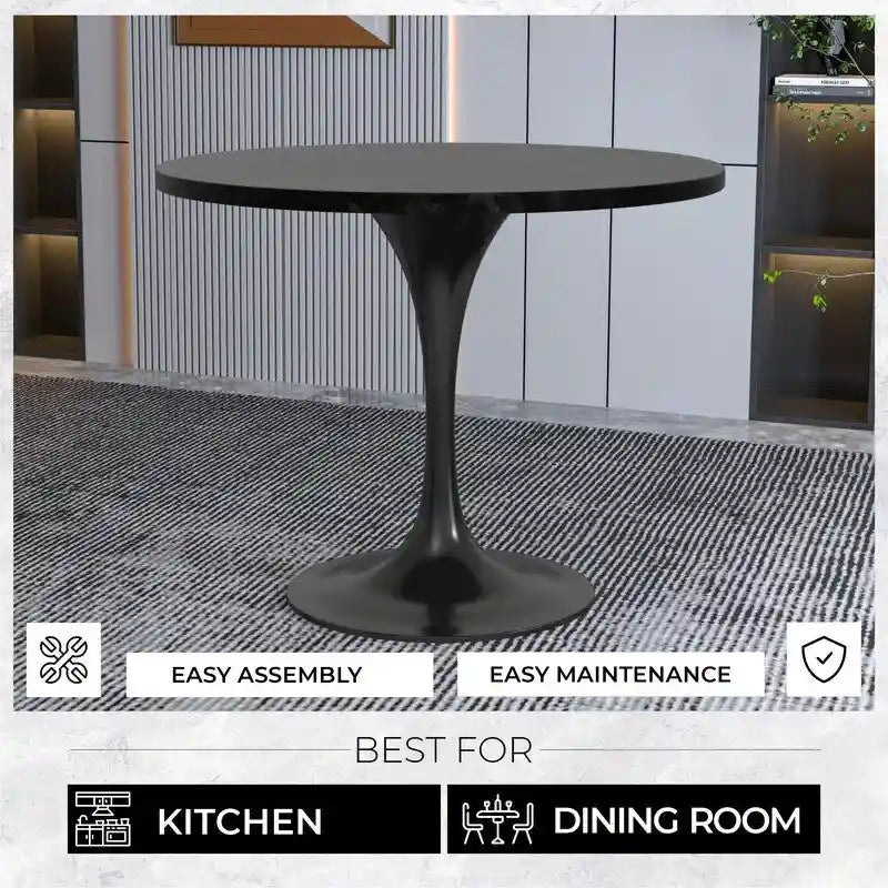Table à manger ronde Verve 36 avec plateau en bois MDF et base en acier noir pour cuisine et salle à manger