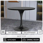 Table à manger ronde Verve 36 avec plateau en bois MDF et base en acier noir pour cuisine et salle à manger