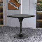 Table à manger ronde Verve 36 avec plateau en bois MDF et base en acier noir pour cuisine et salle à manger
