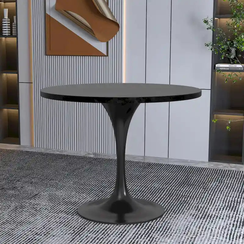 Table à manger ronde Verve 36 avec plateau en bois MDF et base en acier noir pour cuisine et salle à manger