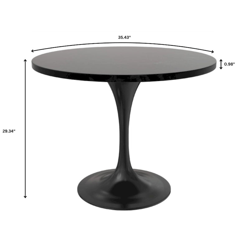 Table à manger ronde Verve 36 avec plateau en bois MDF et base en acier noir pour cuisine et salle à manger