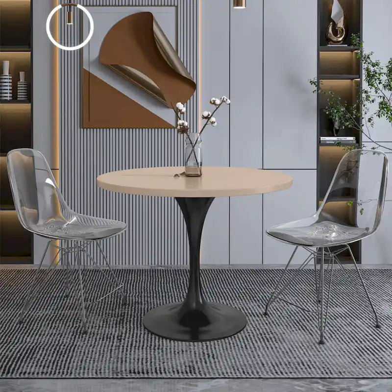 Table à manger ronde Verve 36 avec plateau en bois MDF et base en acier noir pour cuisine et salle à manger