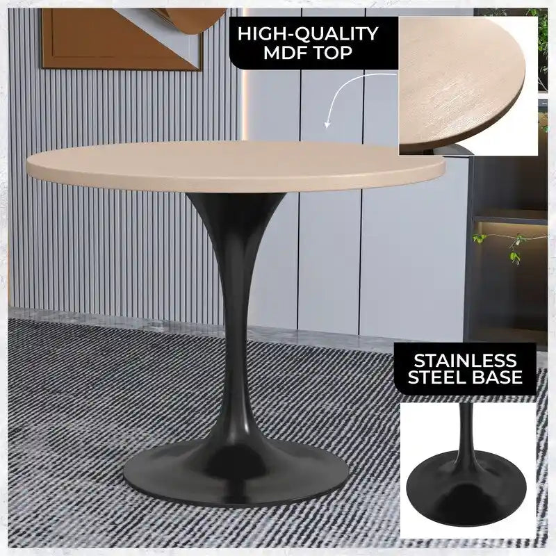 Table à manger ronde Verve 36 avec plateau en bois MDF et base en acier noir pour cuisine et salle à manger