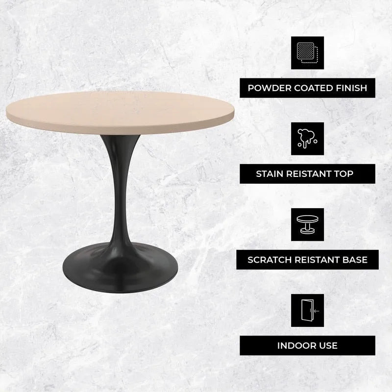 Table à manger ronde Verve 36 avec plateau en bois MDF et base en acier noir pour cuisine et salle à manger