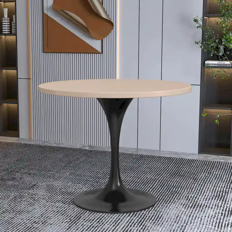 Table à manger ronde Verve 36 avec plateau en bois MDF et base en acier noir pour cuisine et salle à manger