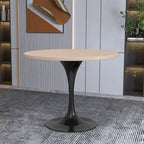 Table à manger ronde Verve 36 avec plateau en bois MDF et base en acier noir pour cuisine et salle à manger