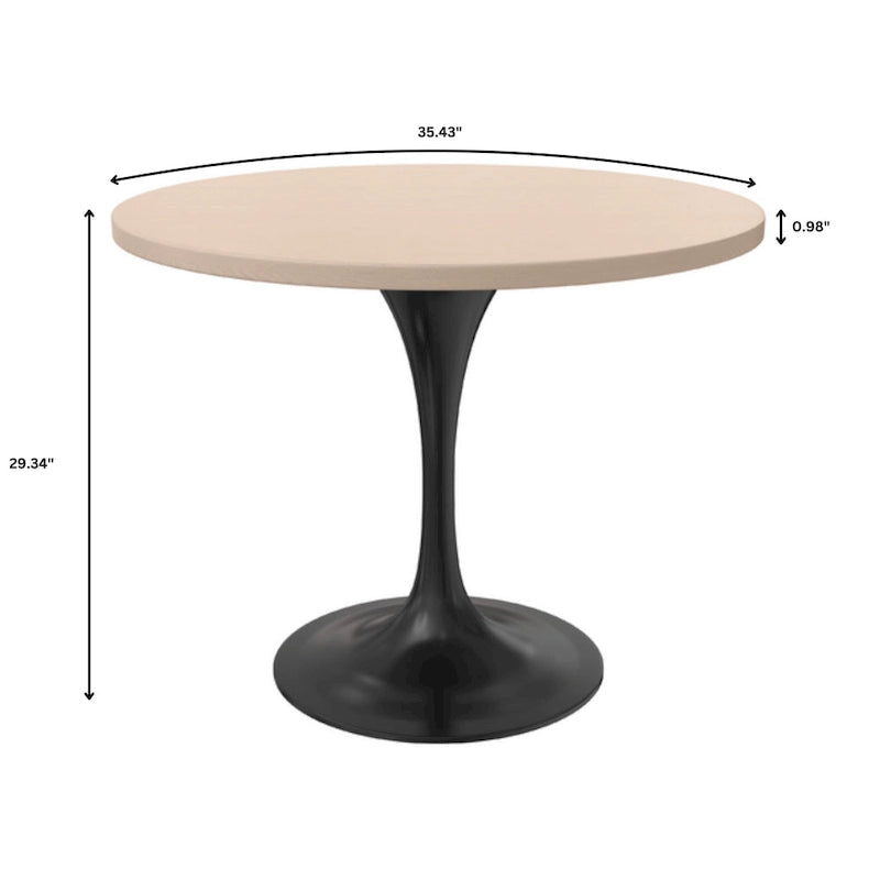 Table à manger ronde Verve 36 avec plateau en bois MDF et base en acier noir pour cuisine et salle à manger