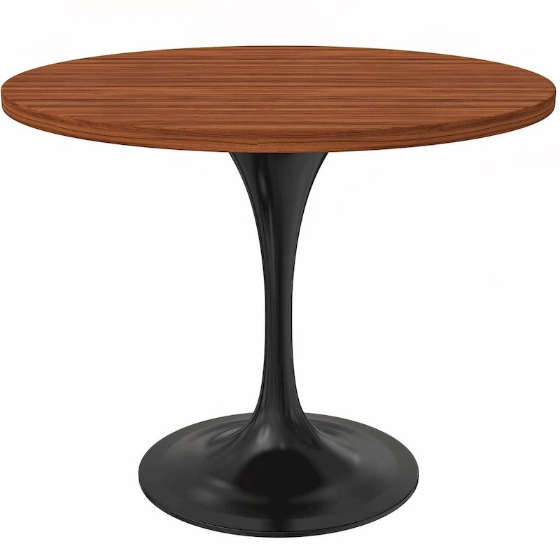 Table à manger ronde Verve 36 avec plateau en bois MDF et base en acier noir pour cuisine et salle à manger