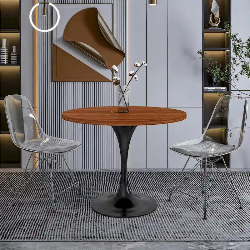 Table à manger ronde Verve 36 avec plateau en bois MDF et base en acier noir pour cuisine et salle à manger