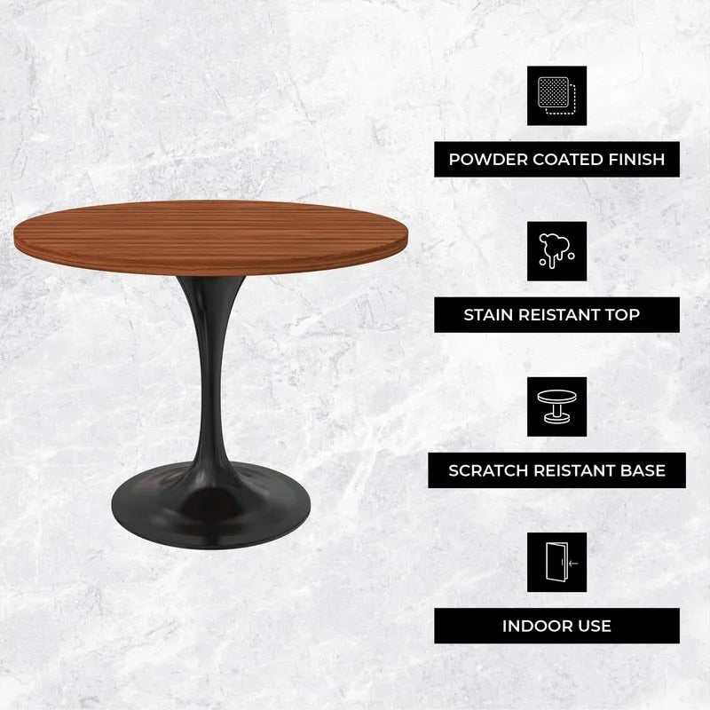 Table à manger ronde Verve 36 avec plateau en bois MDF et base en acier noir pour cuisine et salle à manger