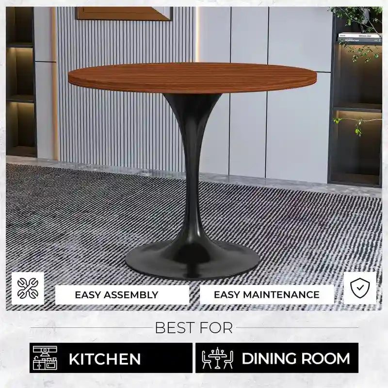 Table à manger ronde Verve 36 avec plateau en bois MDF et base en acier noir pour cuisine et salle à manger