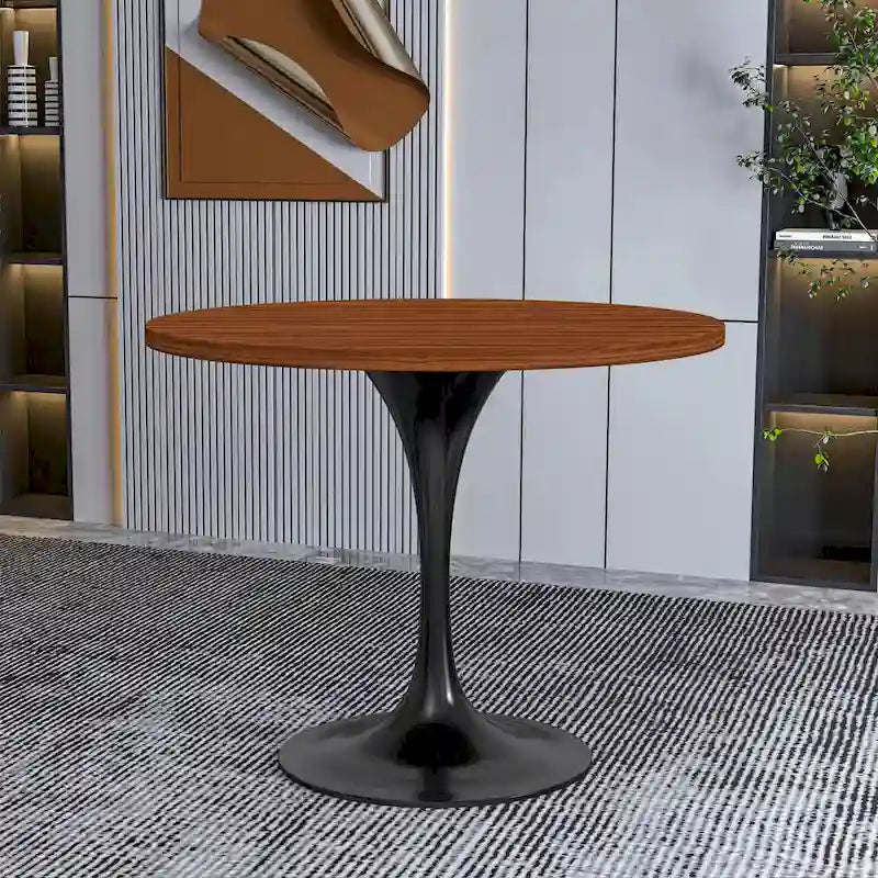 Table à manger ronde Verve 36 avec plateau en bois MDF et base en acier noir pour cuisine et salle à manger