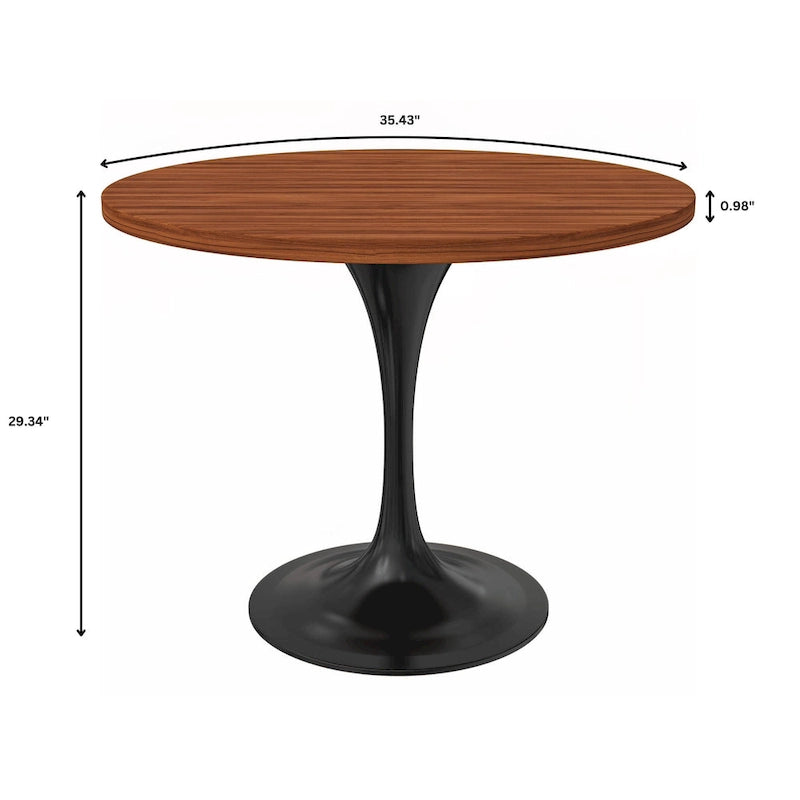 Table à manger ronde Verve 36 avec plateau en bois MDF et base en acier noir pour cuisine et salle à manger