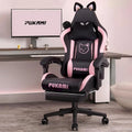 Chaise de jeu avec oreilles de chat et coussin patte de chat, jolie chaise d'ordinateur inclinable kawaii pour fille avec repose-pieds