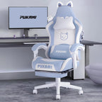 Chaise de jeu avec oreilles de chat et coussin patte de chat, jolie chaise d'ordinateur inclinable kawaii pour fille avec repose-pieds