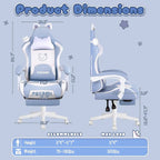 Chaise de jeu avec oreilles de chat et coussin patte de chat, jolie chaise d'ordinateur inclinable kawaii pour fille avec repose-pieds