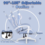 Chaise de jeu avec oreilles de chat et coussin patte de chat, jolie chaise d'ordinateur inclinable kawaii pour fille avec repose-pieds
