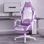 Chaise de jeu avec oreilles de chat et coussin patte de chat, jolie chaise d'ordinateur inclinable kawaii pour fille avec repose-pieds