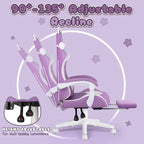 Chaise de jeu avec oreilles de chat et coussin patte de chat, jolie chaise d'ordinateur inclinable kawaii pour fille avec repose-pieds