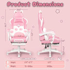 Chaise de jeu avec oreilles de chat et coussin patte de chat, jolie chaise d'ordinateur inclinable kawaii pour fille avec repose-pieds