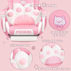 Chaise de jeu avec oreilles de chat et coussin patte de chat, jolie chaise d'ordinateur inclinable kawaii pour fille avec repose-pieds