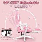 Chaise de jeu avec oreilles de chat et coussin patte de chat, jolie chaise d'ordinateur inclinable kawaii pour fille avec repose-pieds