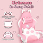 Chaise de jeu avec oreilles de chat et coussin patte de chat, jolie chaise d'ordinateur inclinable kawaii pour fille avec repose-pieds