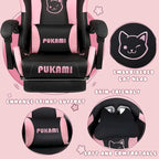Chaise de jeu avec oreilles de chat et coussin patte de chat, jolie chaise d'ordinateur inclinable kawaii pour fille avec repose-pieds