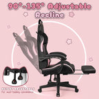 Chaise de jeu avec oreilles de chat et coussin patte de chat, jolie chaise d'ordinateur inclinable kawaii pour fille avec repose-pieds