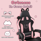 Chaise de jeu avec oreilles de chat et coussin patte de chat, jolie chaise d'ordinateur inclinable kawaii pour fille avec repose-pieds