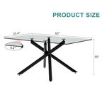 Grande table à manger rectangulaire moderne et minimaliste en verre pour 6 à 8 personnes avec plateau en verre trempé de 10 mm et pieds en métal noir
