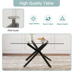 Grande table à manger rectangulaire moderne et minimaliste en verre pour 6 à 8 personnes avec plateau en verre trempé de 10 mm et pieds en métal noir