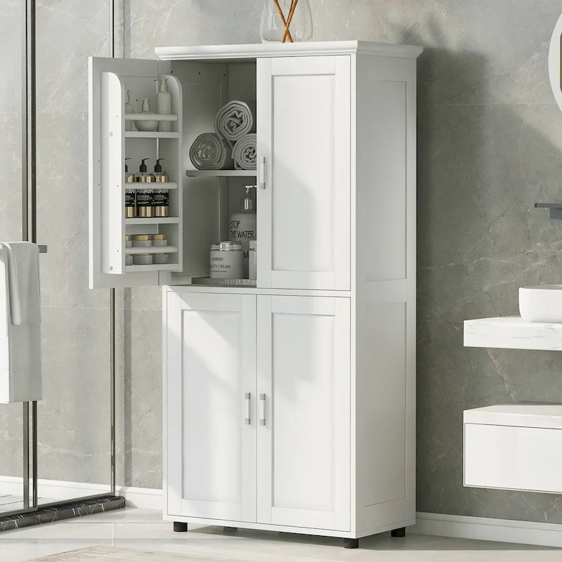 Meuble de salle de bain autoportant haut et large avec 4 portes et étagères réglables