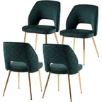Chaises de salle à manger en velours avec pieds en métal et dossier évidé, lot de 4 chaises de salle à manger rembourrées