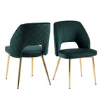 Chaises de salle à manger en velours avec pieds en métal et dossier évidé, lot de 4 chaises de salle à manger rembourrées