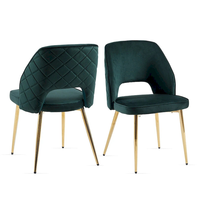 Chaises de salle à manger en velours avec pieds en métal et dossier évidé, lot de 4 chaises de salle à manger rembourrées
